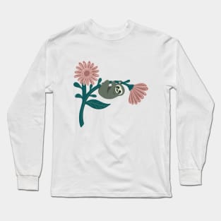 Just hanging around - happy sloth on giant daisy Long Sleeve T-Shirt